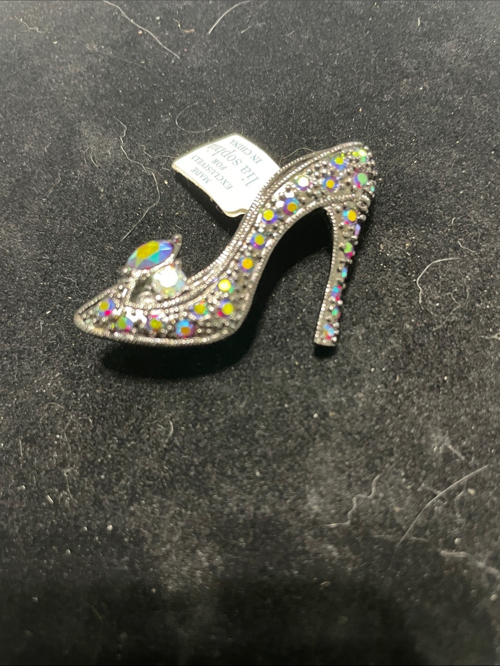 Lia Sophia Silver High Heel Brooch with Multicolor Aurora Borealis Crystals.Pins